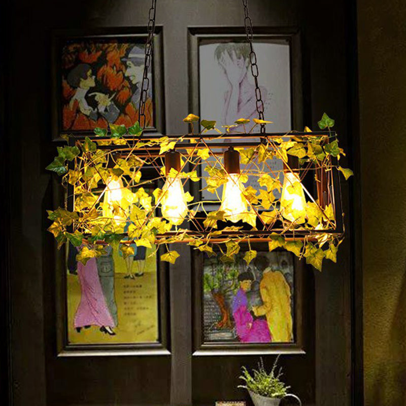 Cage Metal Island Candant Light Industrial Dining Room Lampada a sospensione con foglia di imitazione in verde