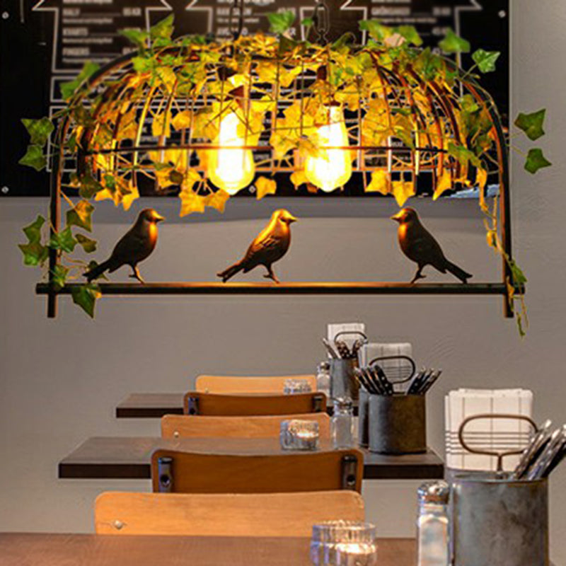 Cage Metal Island Candant Light Industrial Dining Room Lampada a sospensione con foglia di imitazione in verde
