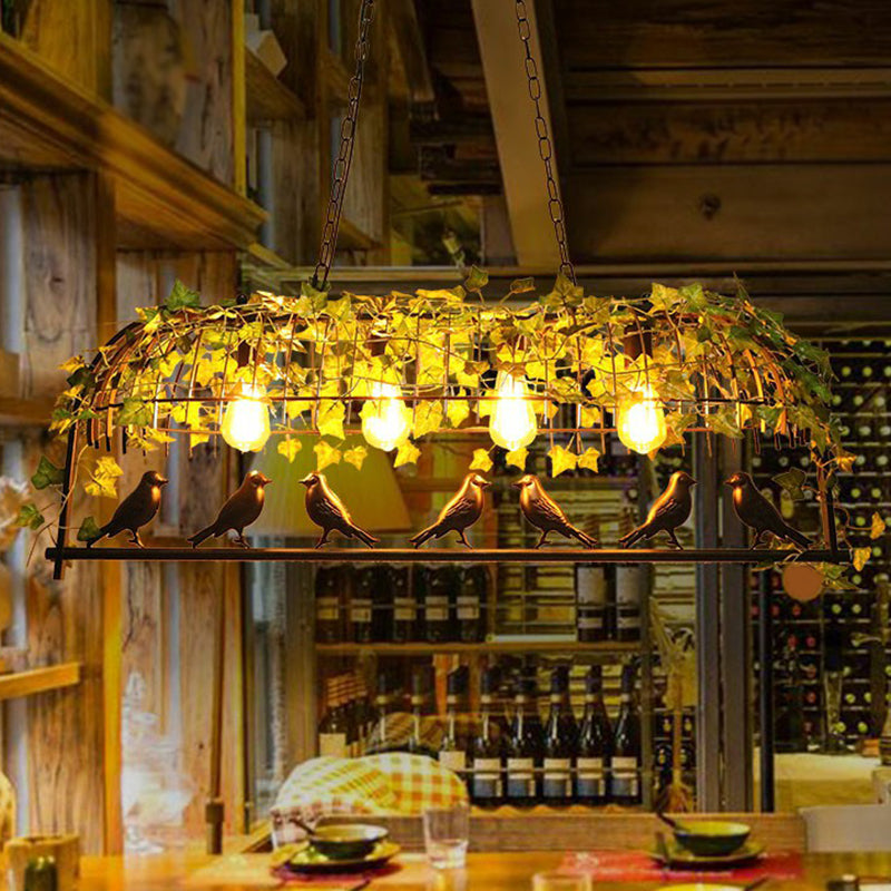 Cage Metal Island Candant Light Industrial Dining Room Lampada a sospensione con foglia di imitazione in verde