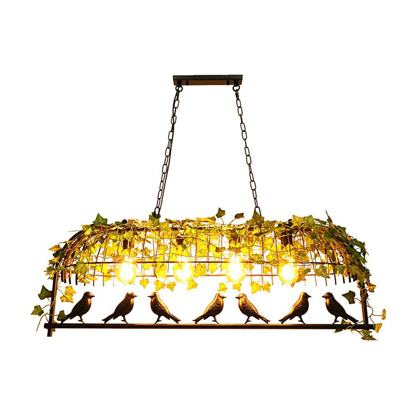 Cage Metal Island Candant Light Industrial Dining Room Lampada a sospensione con foglia di imitazione in verde