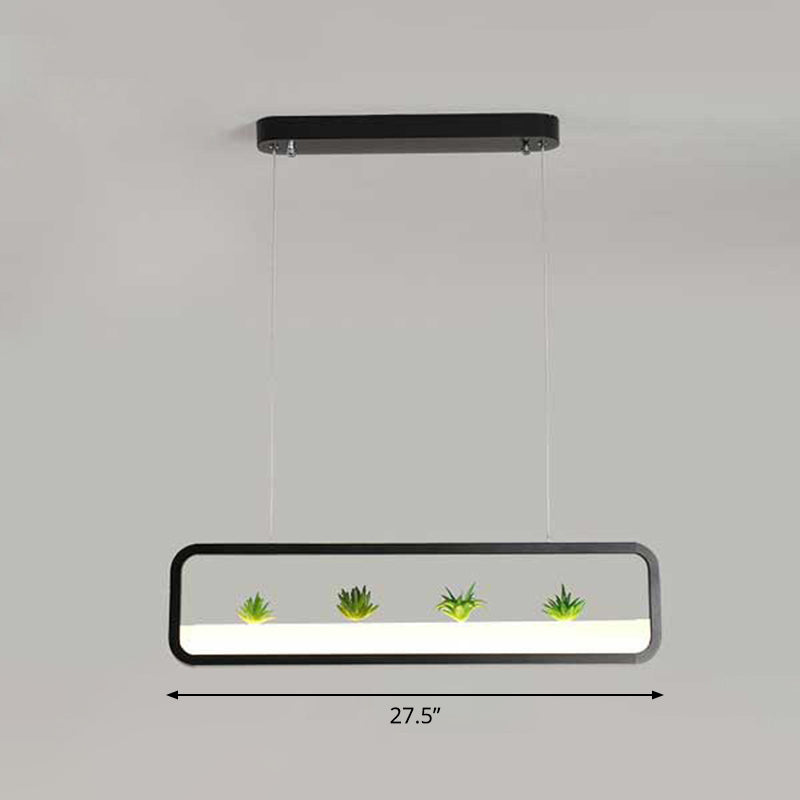 Rectangle Restaurant Island Lamp Artistic Metal LED Hanging Light with Imitation Succulents Deco