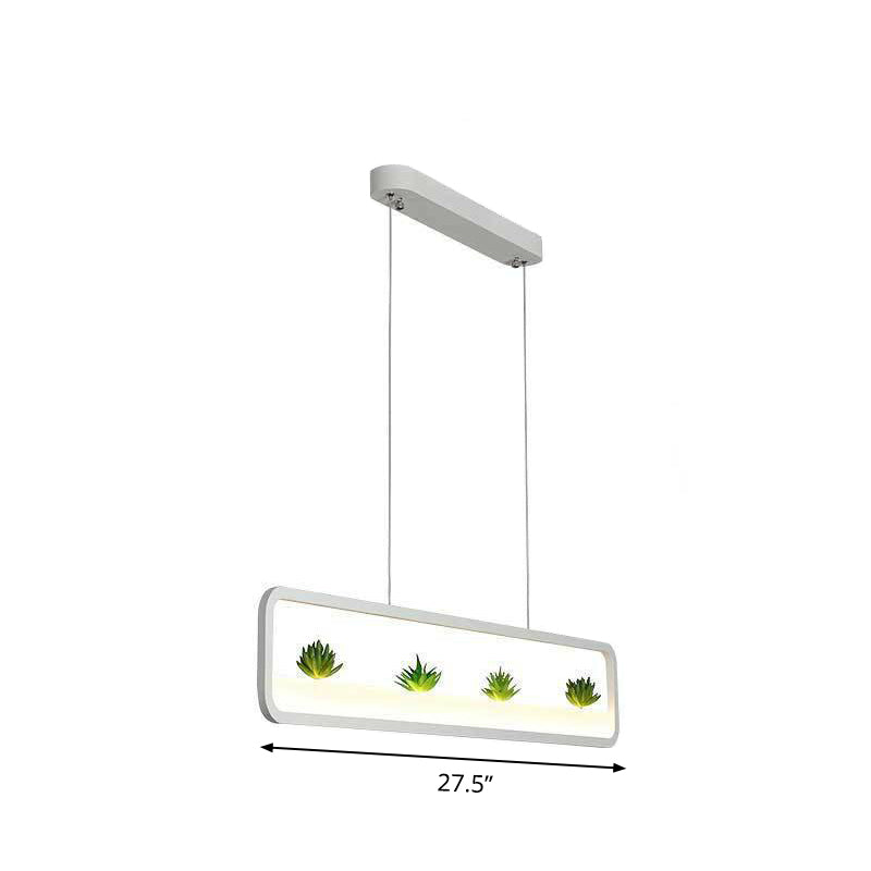 Rectangle Restaurant Island Lamp Artistic Metal LED Hanging Light with Imitation Succulents Deco