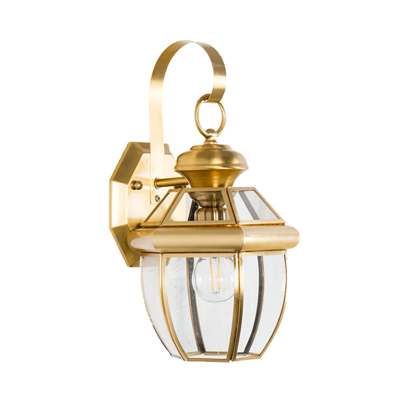 1 Bulb Jar Sconce Lamp Tradition Clear Glass Wall Lighting Fixture in Black/Brass for Bedside