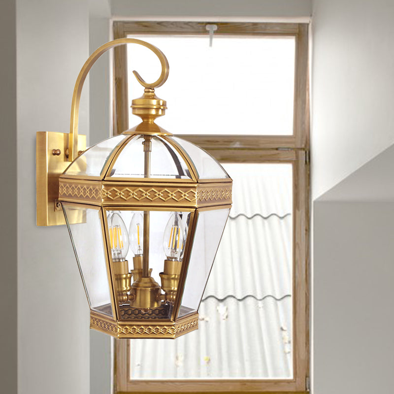 Pot Wall Lampe traditionnelle Verre transparent 3 ampoules en laiton Graphique luminaire pour chambre à coucher