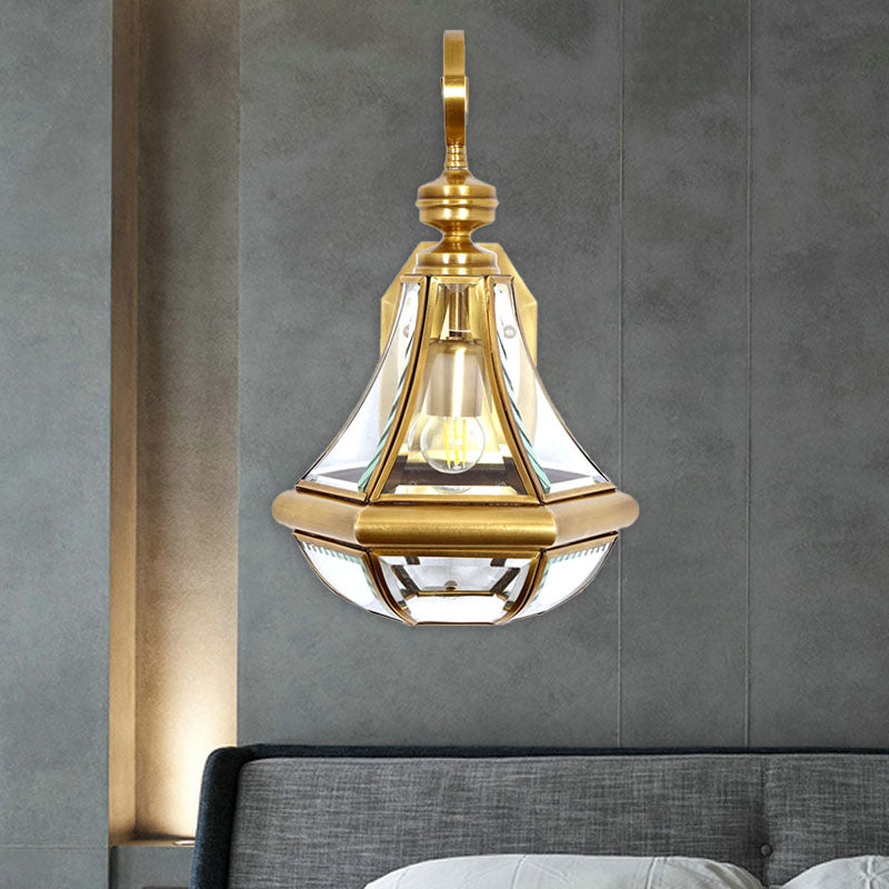 1 Bulb Gourd Sconce Lamp Tradition Clear/Textured White/Cream Glass Wall Lighting Fixture for Bedside