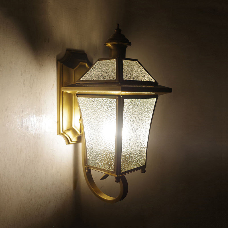 Curved Arm Sconce Light Traditionary Clear/Textured Glass 1 Bulb Wall Mounted Lamp for Balcony