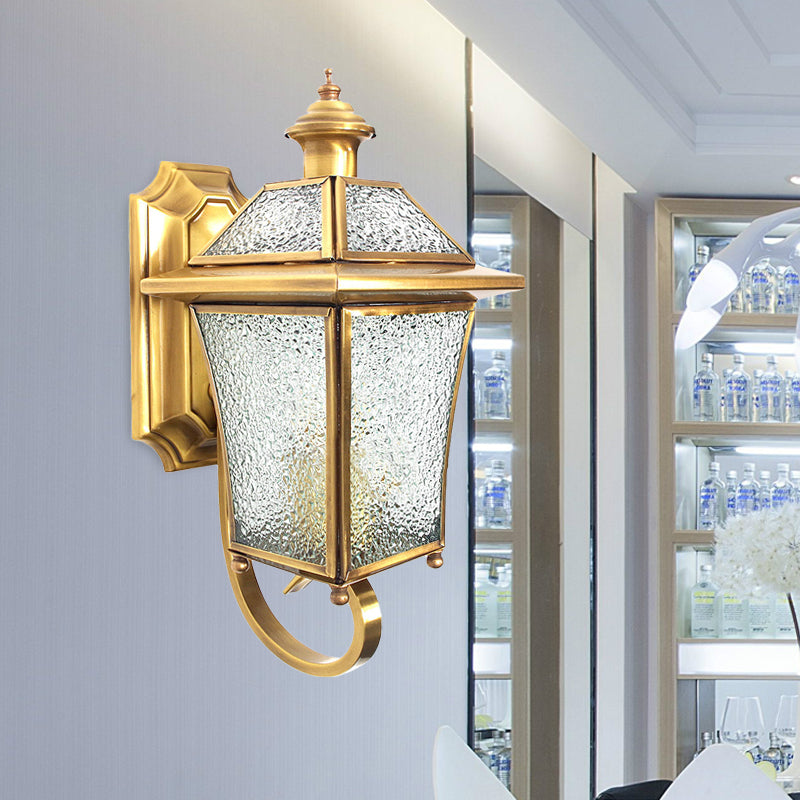 Curved Arm Sconce Light Traditionary Clear/Textured Glass 1 Bulb Wall Mounted Lamp for Balcony