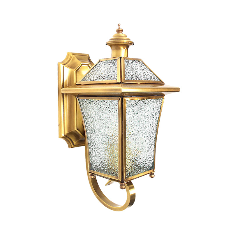 Curved Arm Sconce Light Traditionary Clear/Textured Glass 1 Bulb Wall Mounted Lamp for Balcony
