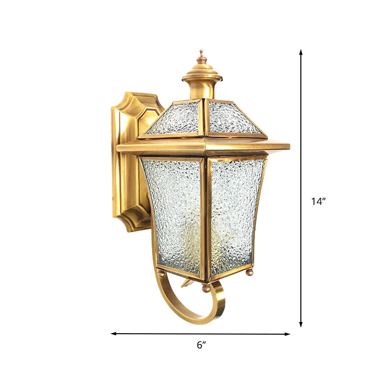 Curved Arm Sconce Light Traditionary Clear/Textured Glass 1 Bulb Wall Mounted Lamp for Balcony