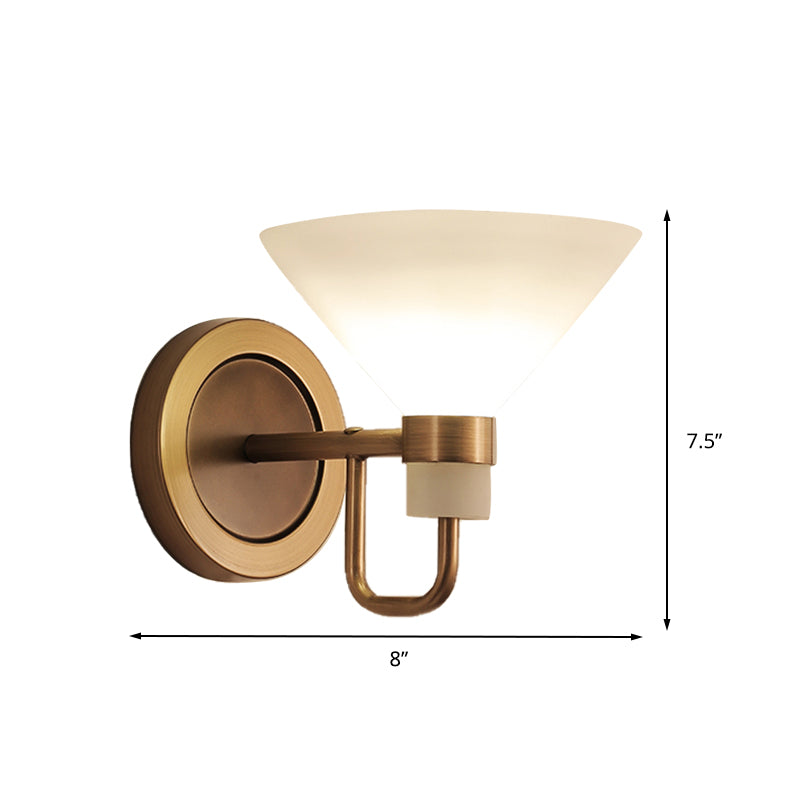 Traditional Conical Wall Mount Lighting Opal Glass 1 Head Wall Mounted Lamp in Brass
