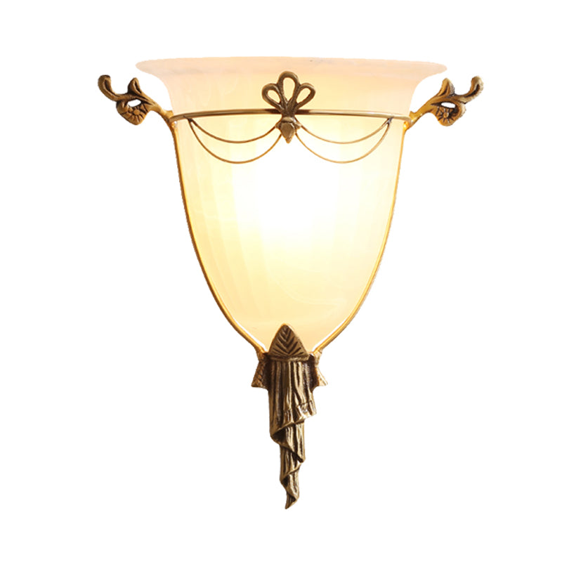 Bell Sconce Light Traditional 1 Head White Glass Wall Lighting Fixture for Hallway