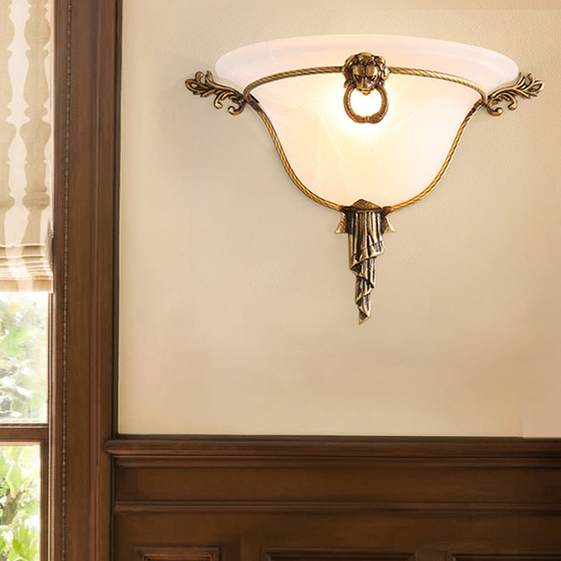 Traditional Trumpet Sconce Opal Glass 1 Bulb Wall Mounted Light Fixture in Brass for Stairway