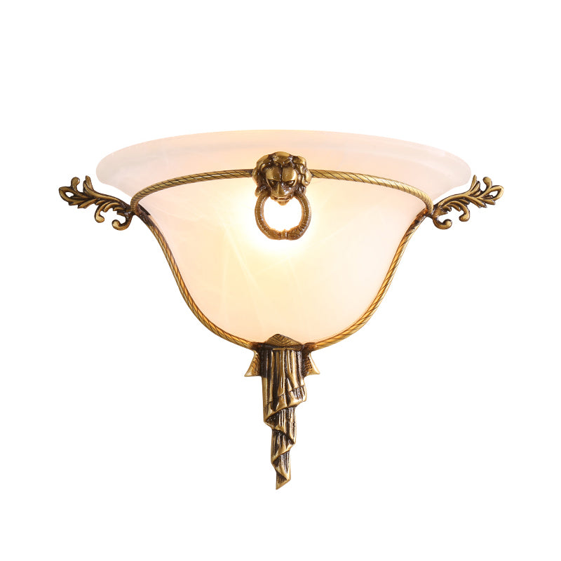Traditional Trumpet Sconce Opal Glass 1 Bulb Wall Mounted Light Fixture in Brass for Stairway