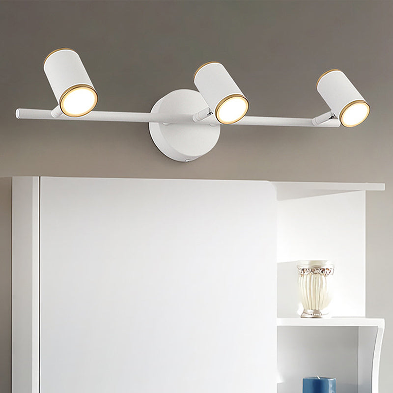 Black/White Cylinder Vanity Lighting with Linear Design Contemporary Led Metal Wall Vanity Lamp in White/Warm Light