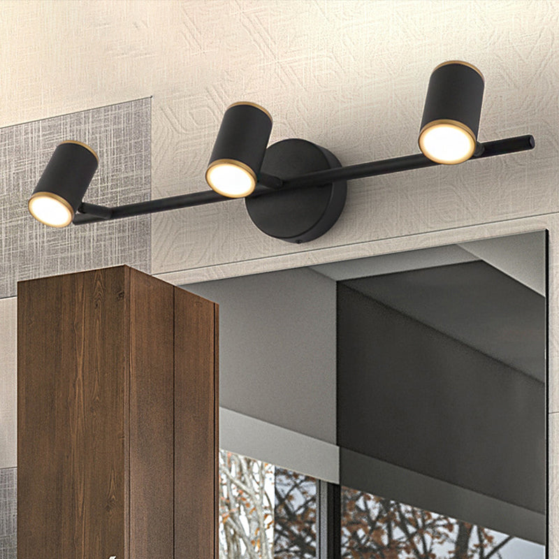 Black/White Cylinder Vanity Lighting with Linear Design Contemporary Led Metal Wall Vanity Lamp in White/Warm Light