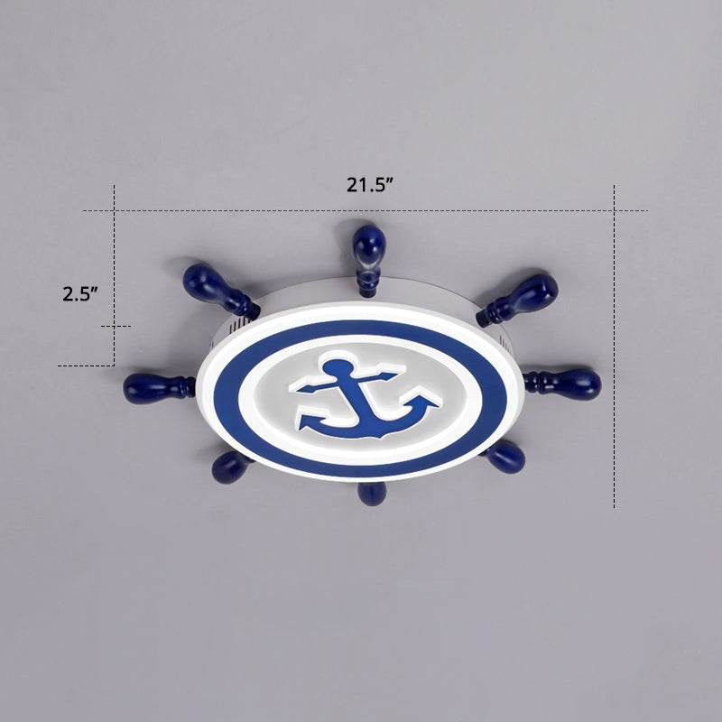 Lámpara de techo empotrada LED con timón de barco, lámpara empotrada acrílica de dibujos animados para habitación de niños en azul