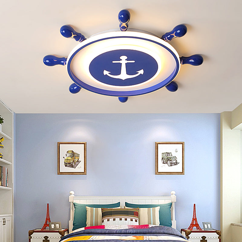 Acrylic Rudder LED Ceiling Light Childrens Blue Flush Mount Light Fixture for Bedroom