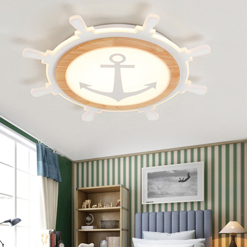 Nautical Theme Flush Ceiling Light Creative Acrylic Light Wood LED Flush Mount for Kids Room