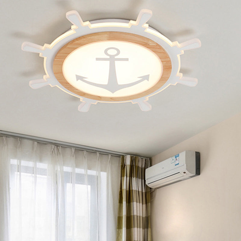 Nautical Theme Flush Ceiling Light Creative Acrylic Light Wood LED Flush Mount for Kids Room