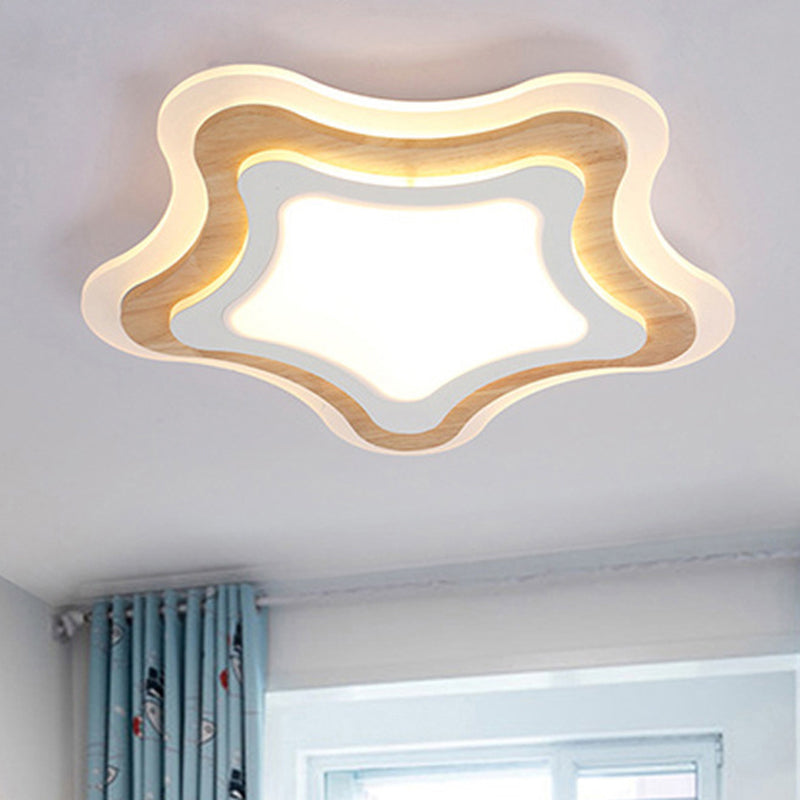 Nautical Theme Flush Ceiling Light Creative Acrylic Light Wood LED Flush Mount for Kids Room