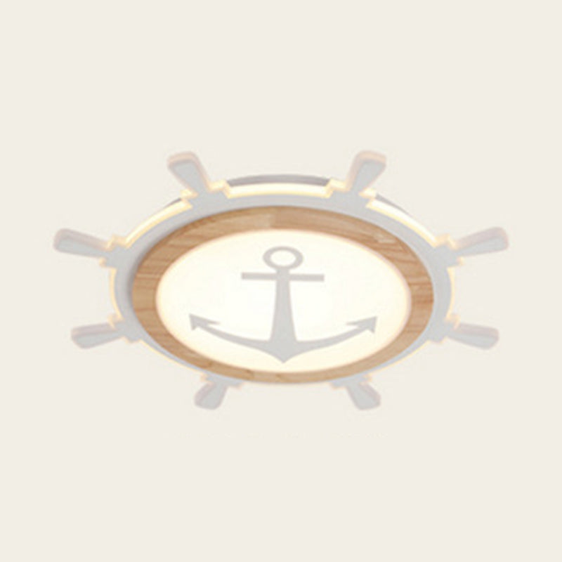 Nautical Theme Flush Ceiling Light Creative Acrylic Light Wood LED Flush Mount for Kids Room