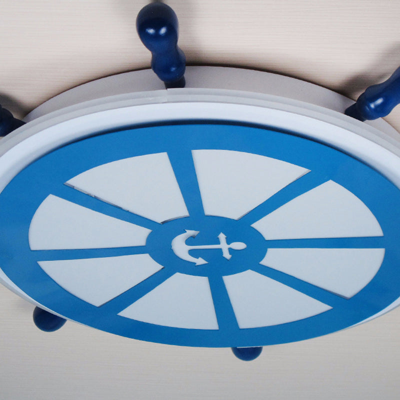 Lámpara empotrada para dormitorio de niños Rudder, lámpara empotrada en el techo LED de metal para niños, en azul