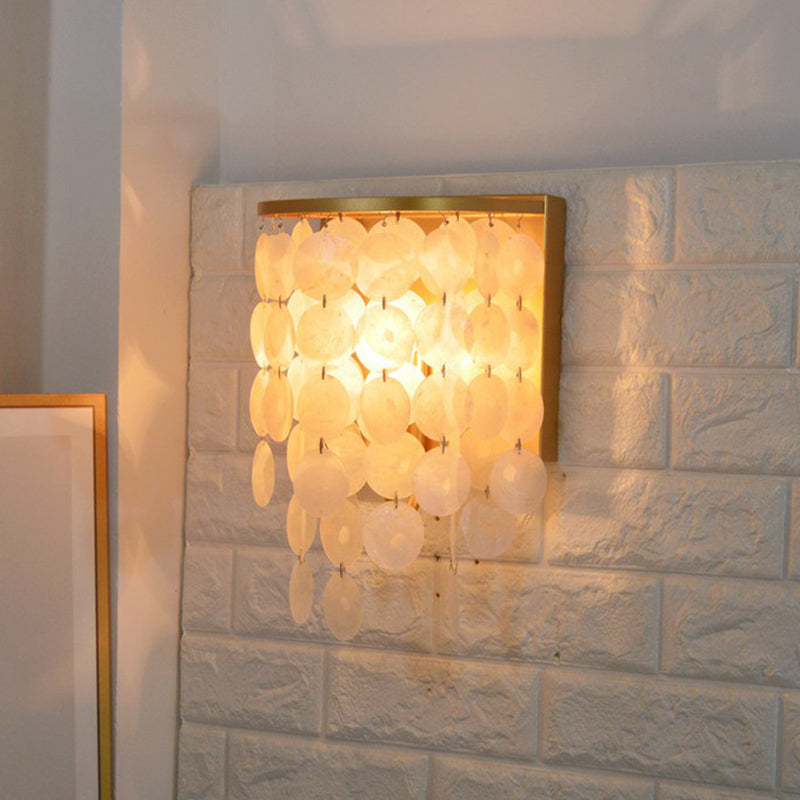 Shell Circle Strands Lampada da parete Stile Country 1 Camera da letto Prontone Luce in oro