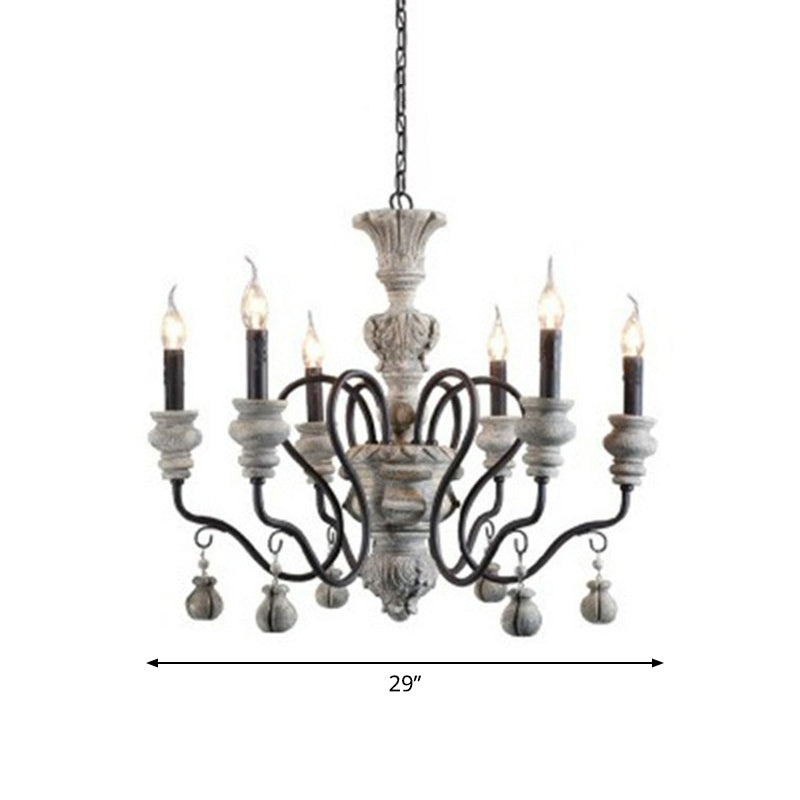 Resin Candlestick Chandelier French Country Dining Room Hanging Lamp in Black-Grey