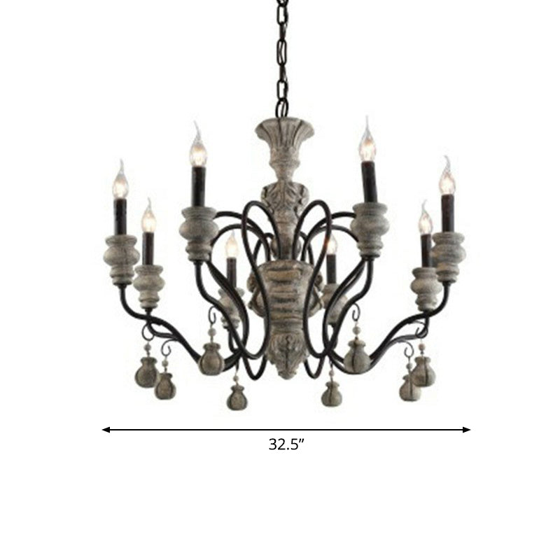 Resin Candlestick Chandelier French Country Dining Room Hanging Lamp in Black-Grey