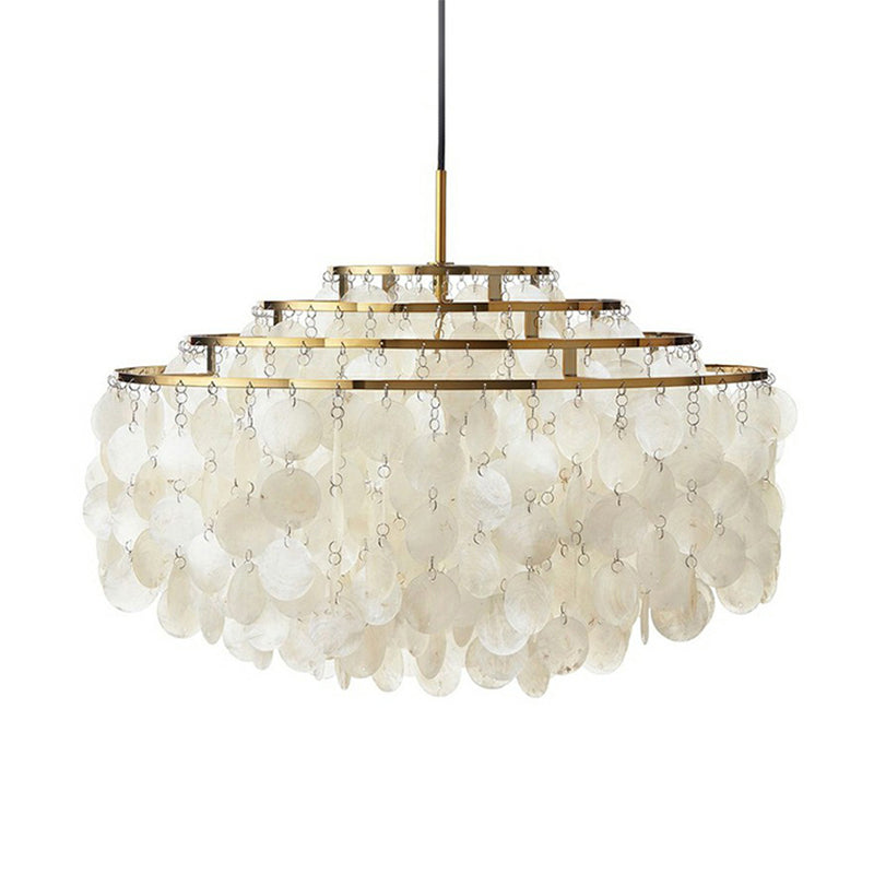 White 4 Layers Chandelier Vintage Shell 6-Light Dining Room Suspended Lighting Fixture