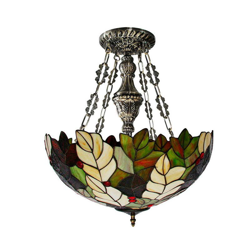 Foliage Hand-Crafted Glass Chandelier Baroque 3-Bulb Green Pendant Light Fixture