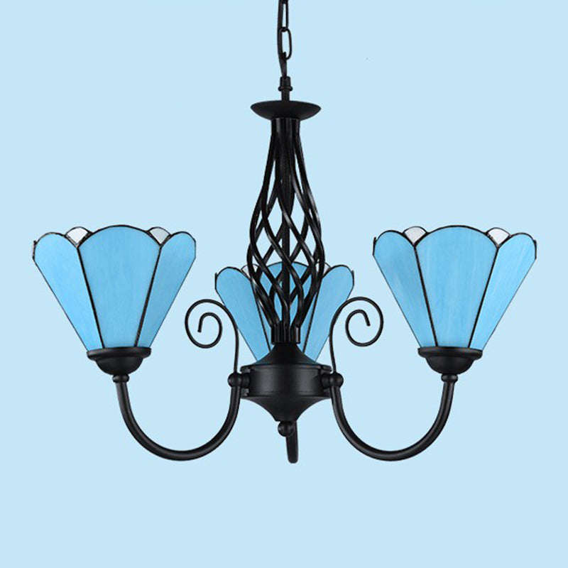 Lampada floreale blu vetro floreale Lumo mediterraneo Black Soffio Sospensione Lampada per soggiorno