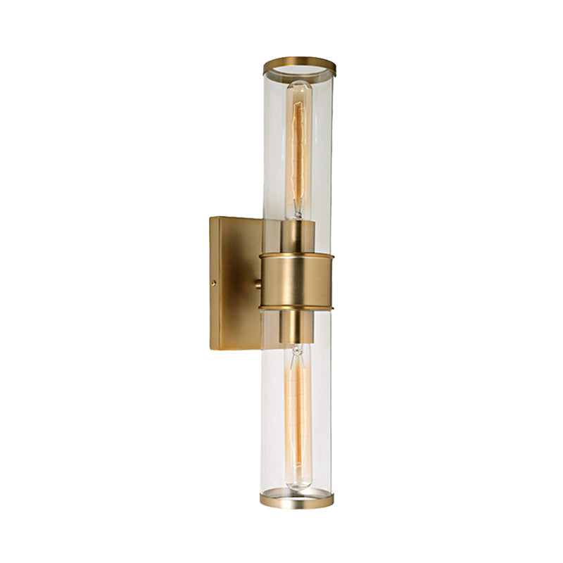 Lampe murale de tube en verre transparent 2 ampoules en laiton / chromé d'éclairage pour le chevet