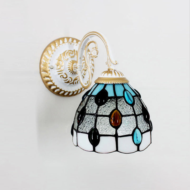 1-Head Scalloped Wall Light Tiffany Style Handcrafted Glass Wall Sconce for Living Room