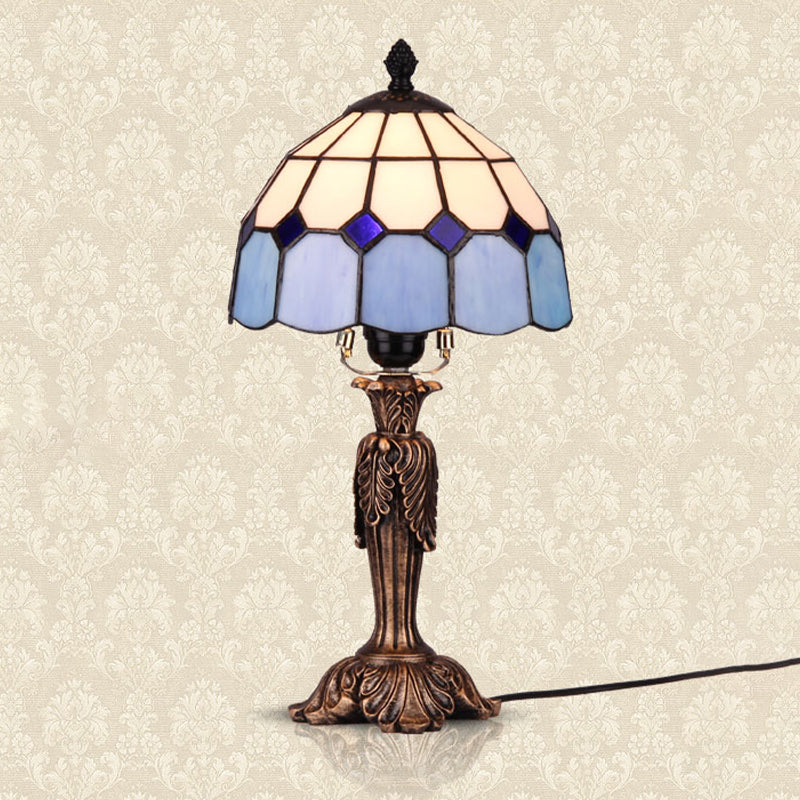 Lampada da tavolo blu e bianca in vetro da tavolo tiffany 1 luci di caffè luce per la camera da letto