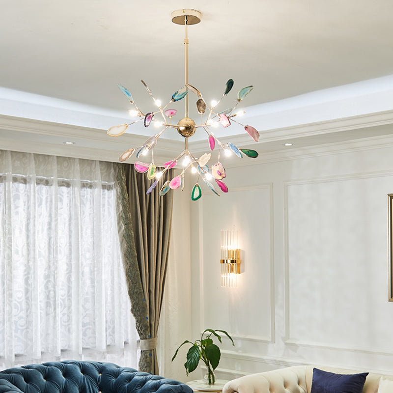 Gold Plated Branches Suspension Light Nordic Style Agate Chandelier for Living Room