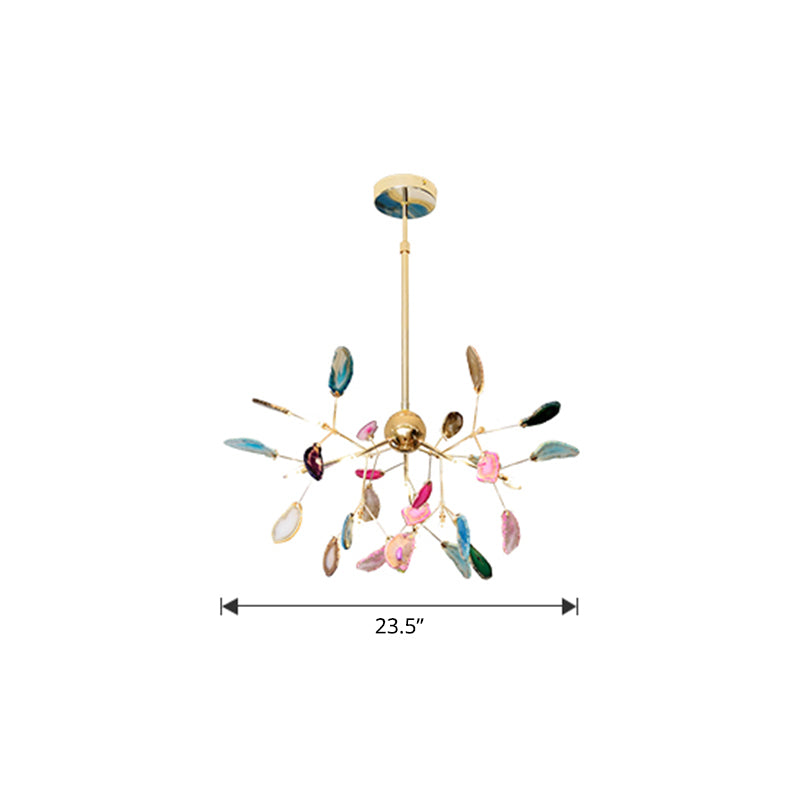 Modernist Heracleum Chandelier Agate Living Room Suspension Light Fixture in Gold