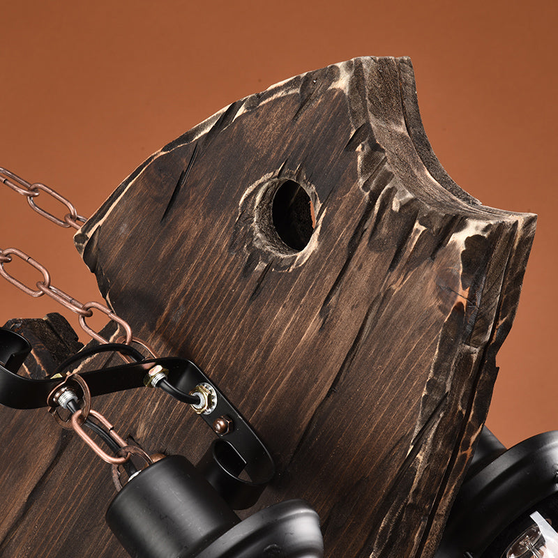 6 têtes îles Éclairage de poisson rustique Lampe suspendue en bois en forme de poisson avec teinte lanterne en marron