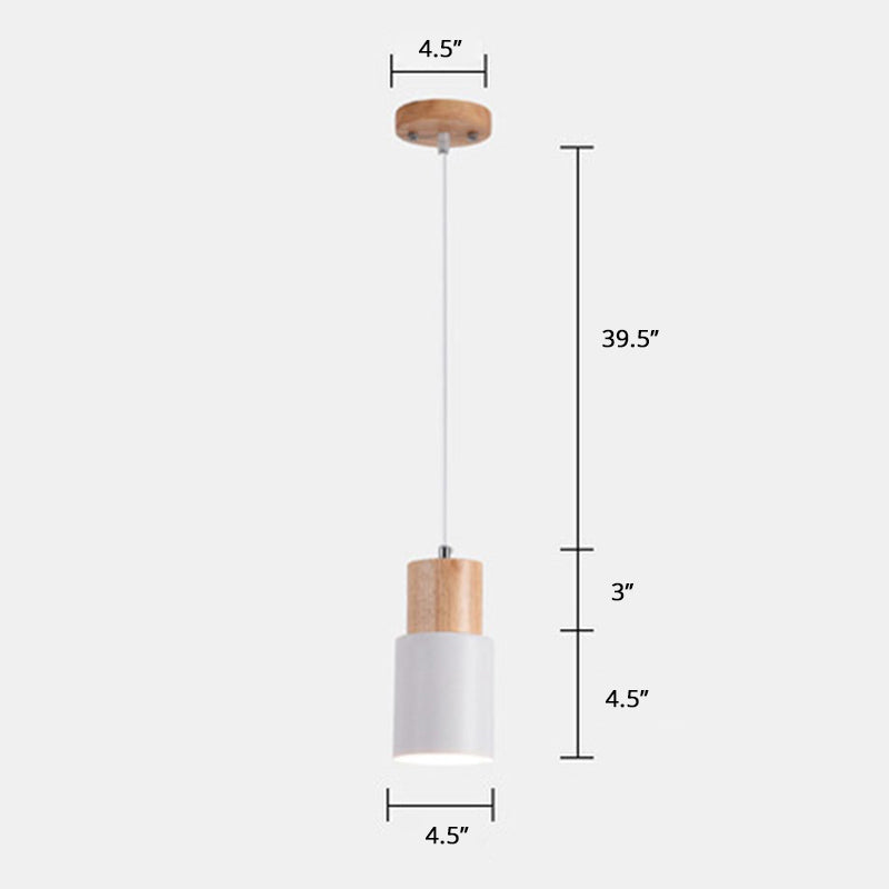 Tubular Bedside Pendant Spotlight Metal 1-Light Minimalist Hanging Lamp with Wooden Top