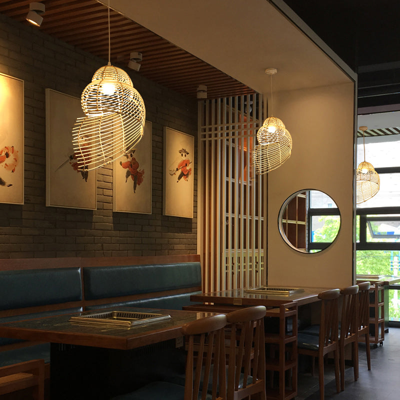 Bamboo Spiral Shell Pendant Light Fixture Asia Single Hanging Light for Restaurant