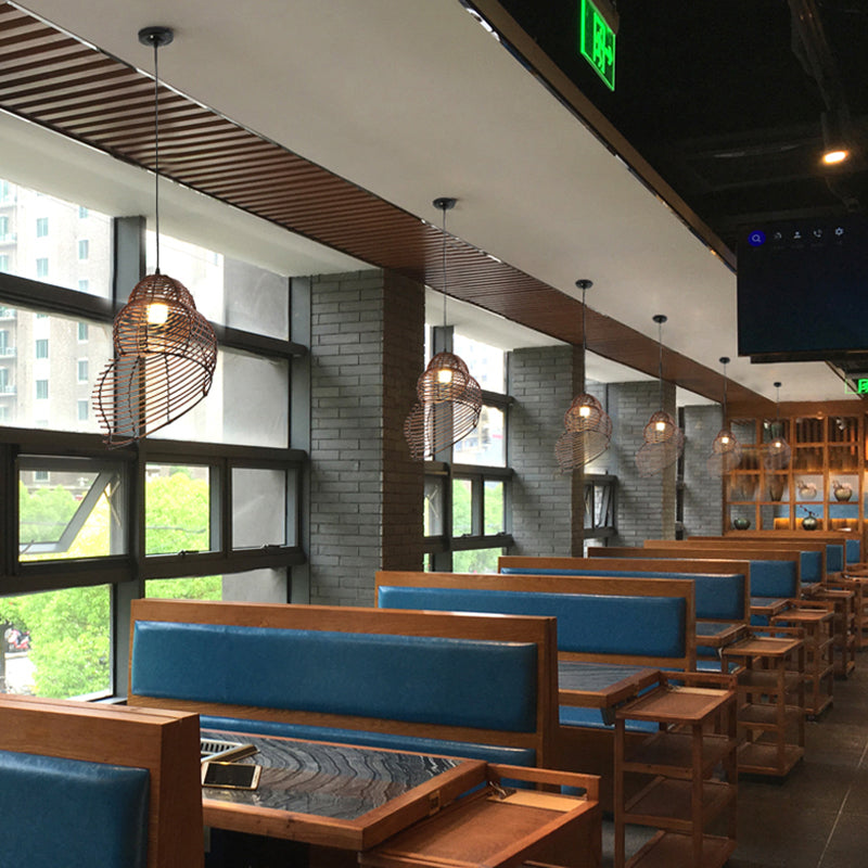 Bamboo Spiral Shell Pendant Light Fixture Asia Single Hanging Light for Restaurant