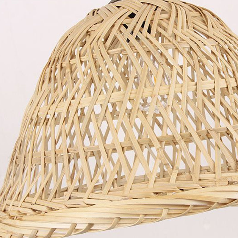 Beige Bell Shaped Pendant Lighting Nordic 1 Head Bamboo Hanging Ceiling Light for Dining Room