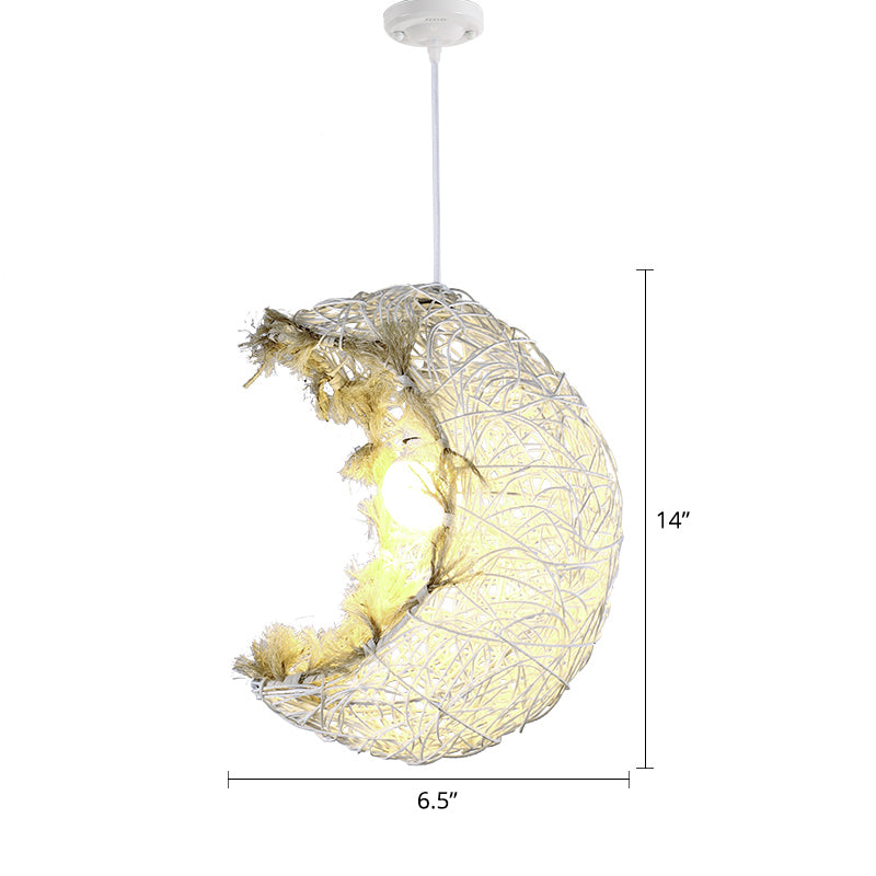 Mondform hängende Lampe moderner Rattan 1 Kopf Restaurant Hängsbeleuchtung