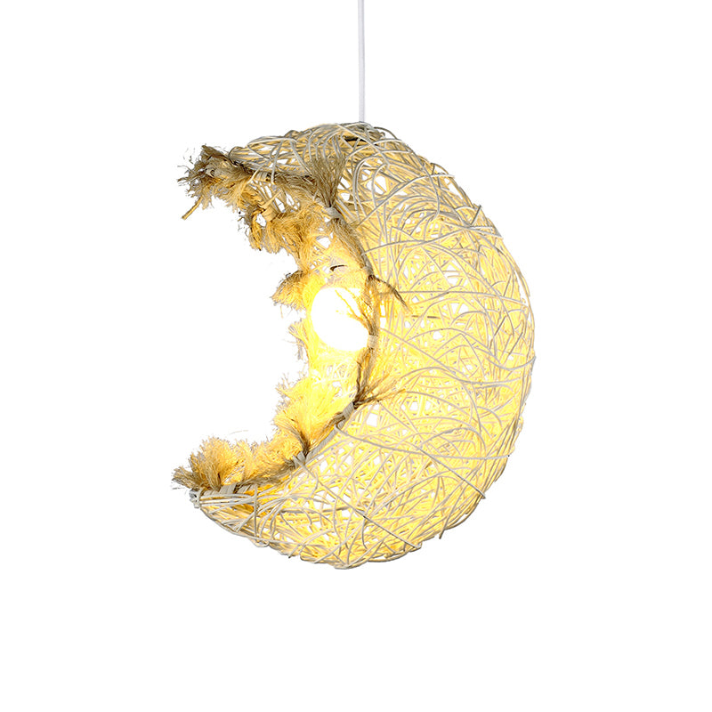 Moon Shaped Hanging Lamp Modern Rattan 1 Head Restaurant Suspended Lighting Fixture