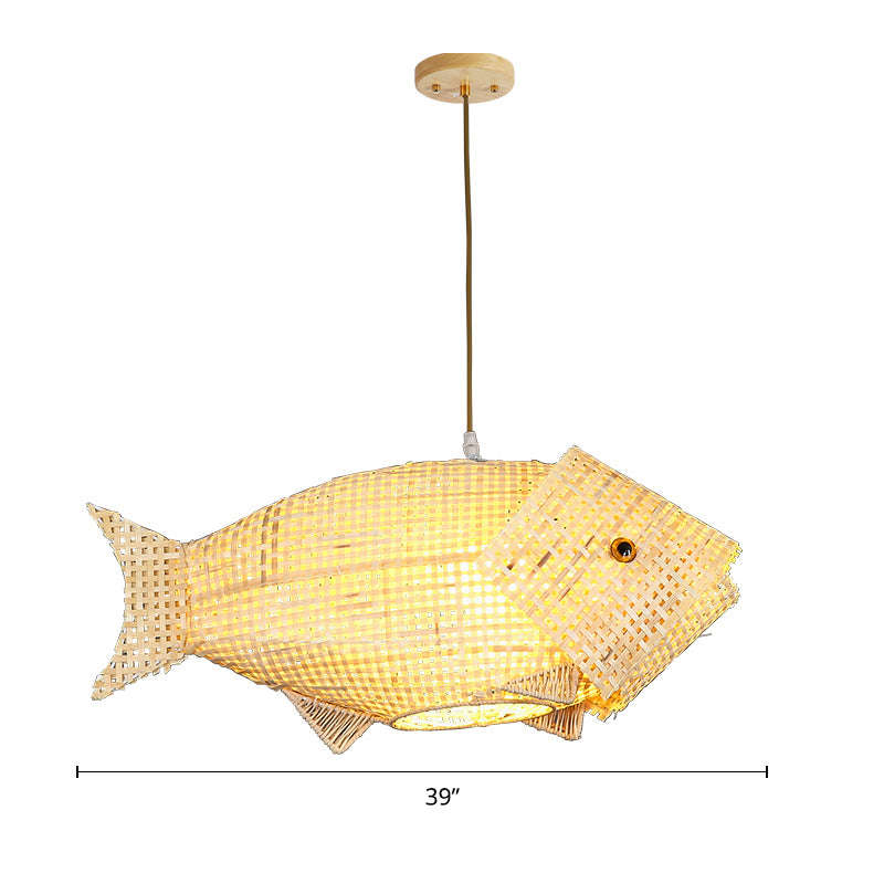 Bamboo Fish Hanging Pendant Light South-East Asia Single Beige Ceiling Light for Restaurant