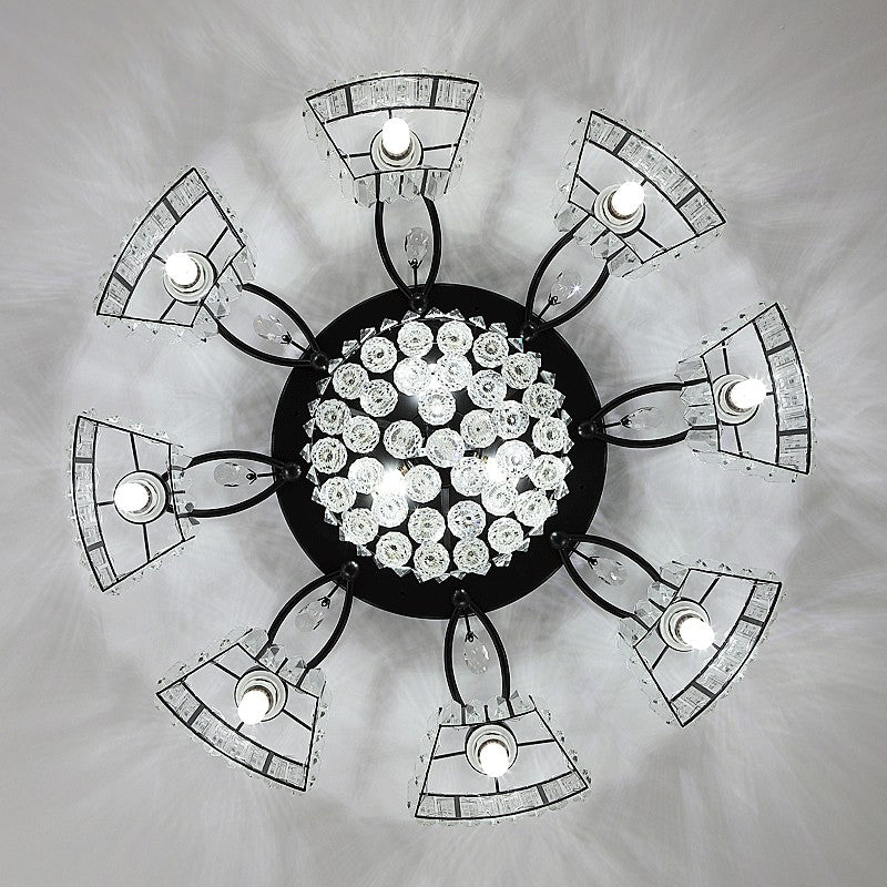 Circular Bedroom Ceiling Lamp Prismatic Crystal Minimalist Semi Mount Lighting in Black