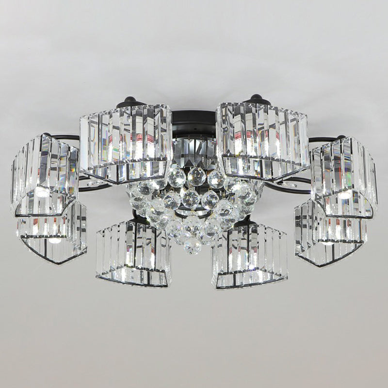 Circular Bedroom Ceiling Lamp Prismatic Crystal Minimalist Semi Mount Lighting in Black