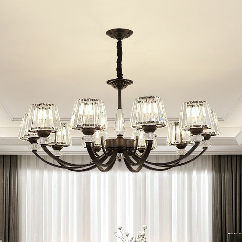 Conical Hanging Chandelier Minimalist Crystal Black Suspension Light with Arched Arm