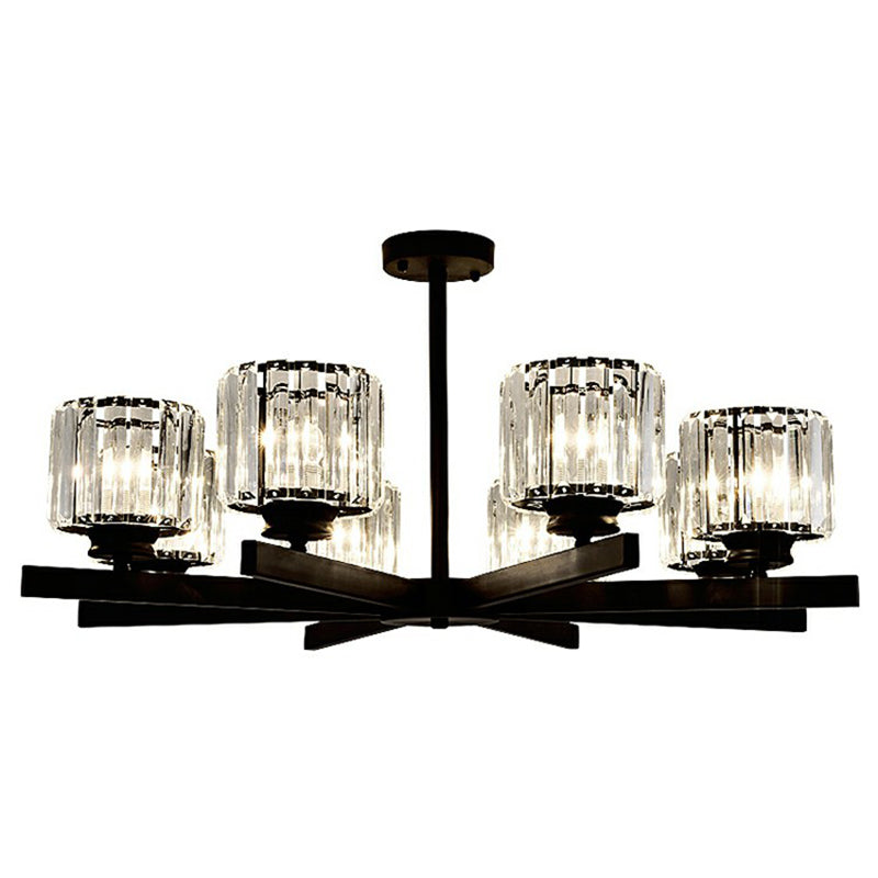 Cylindrical Crystal Ceiling Hang Lamp Minimalistic Chandelier Lighting for Living Room