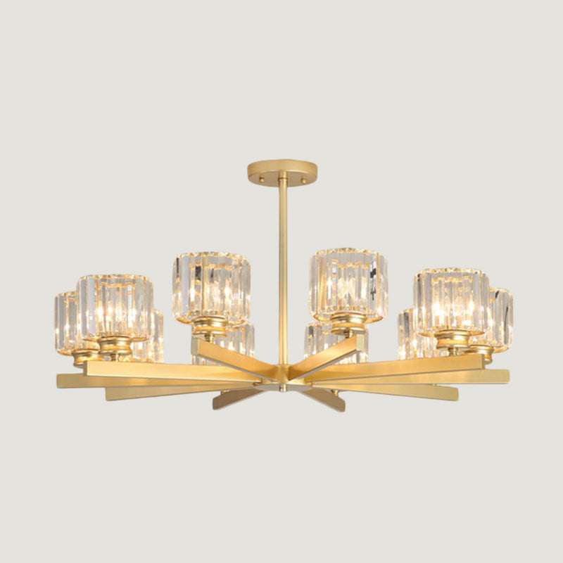 Cylindrical Crystal Ceiling Hang Lamp Minimalistic Chandelier Lighting for Living Room